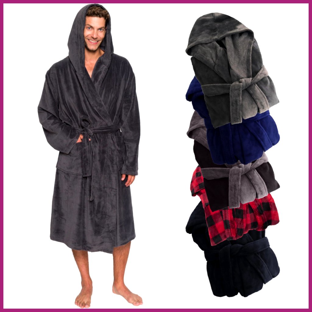 Plush Fleece Robe Hooded Wrap Style Mid Length Faux Fur